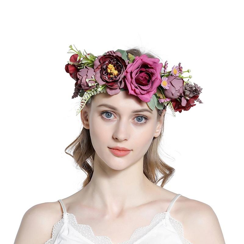 Bride Flower Headband Floral Garland Headpiece Bohemian Flower Crown Headband Boho Bridal Flower Wreath Hair Hoop