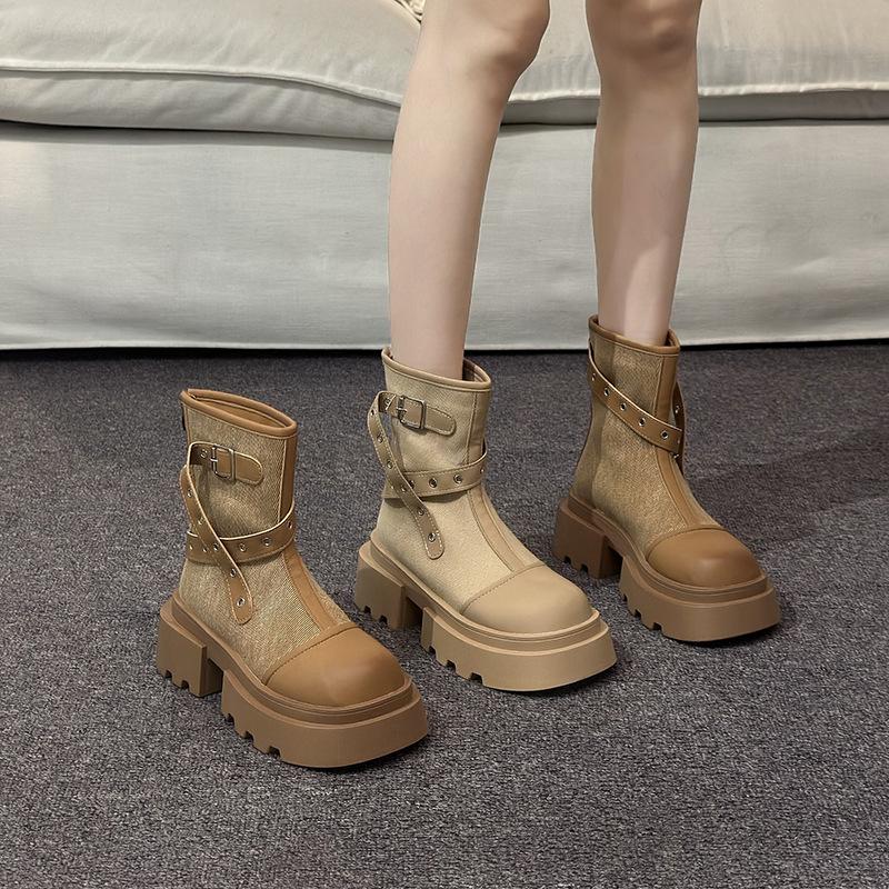 Autumn new Martin boots women's thick-soled heightening short locomotive boots versatile and thin rhubarb boots