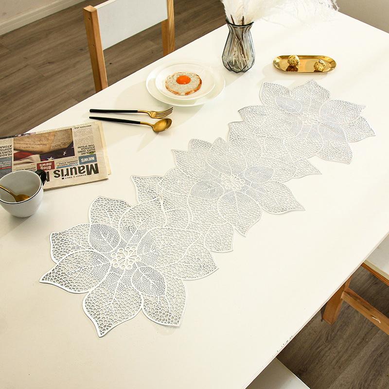 PVC Table Flag Long Style Solid Color Bronzing Table Runner Burlap Creative Irregular Flowers Nordic Light Luxury Decoration