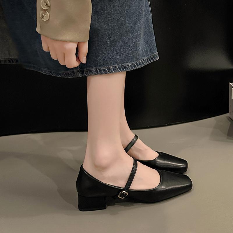 Fashion Square Toe Women Loafers Shoes Autumn Mid Heels Shallow Leather Shoes Woman 2025 Trend Fashion Brand Cozy Walking Zapatos Mujer