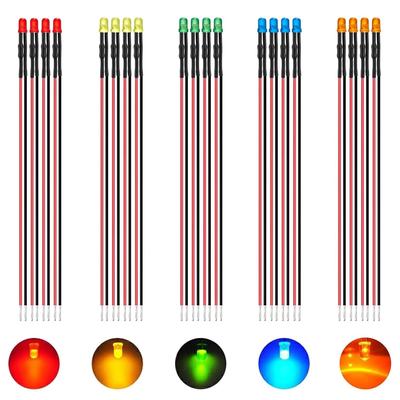 3mm 12V Diodes with 5 Colors for Perspective Indicator Toy Power LED Line Lights with 20-Pack Light-Emitting Wiring, Available, Models, Lights,