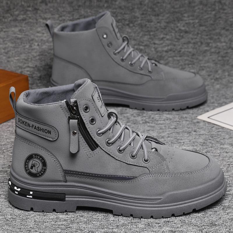 2025 winter velvet thickened warm high-top Martin boots fashion trend men's shoes to work outdoor work shoes soft sole