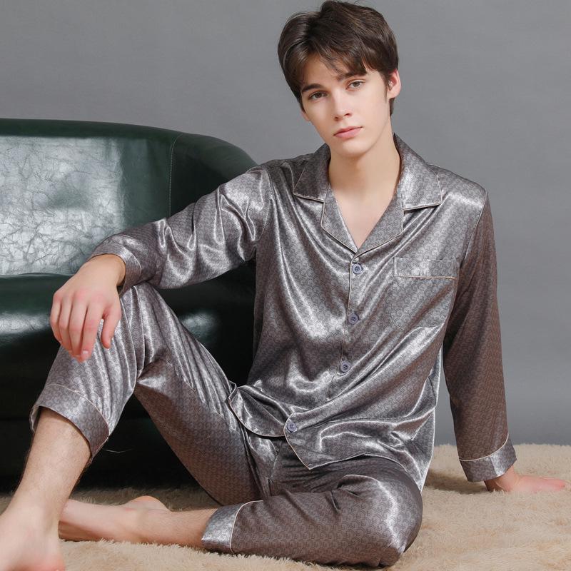 2023 Men's Silk Pajama Set: Long Sleeve, Long Pants, Thin and Comfortable for Spring, Summer, or Autumn Home Wear