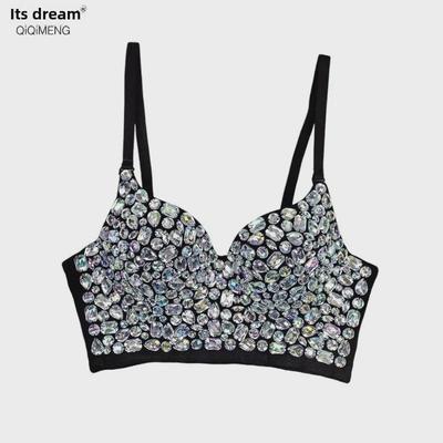 European & American Beaded Push-Up Tube Top - Sexy Nightclub Triangle Cup with Fishbone Support