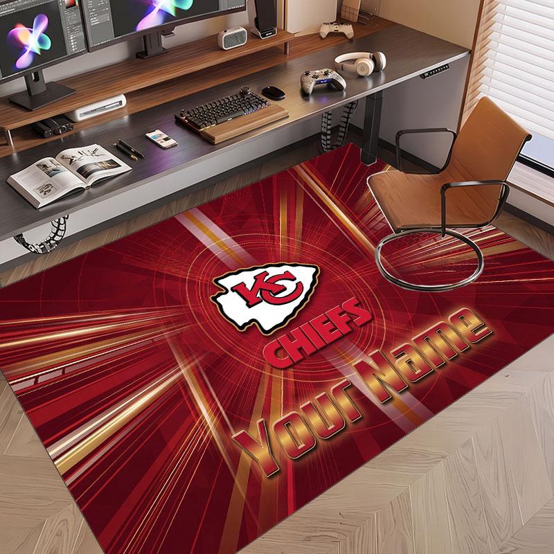 Custom Rug Kansas City Chiefs Pattern Print Name Text Soft Non‑Slip Floor Carpet for Home Indoor Decoration