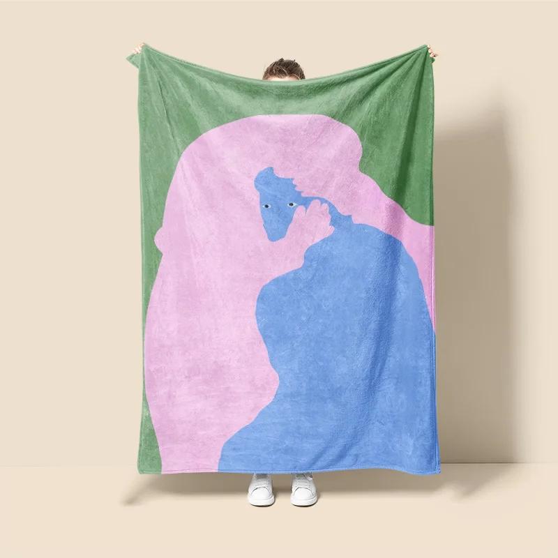 Morandi Color Blanket Abstract Botanical Graffiti Design Scandinavian Minimalist Sofa Blanket Cafe Home Dual Purpose 75x90cm