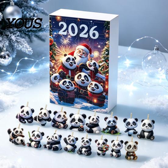 Christmas Countdown Calendar Panda Advent Calendars 2026, 2D Acrylic Cute Hanging Ornaments for Themed Party Favors Xmas Tree, 24 Days Calendar, Gifts
