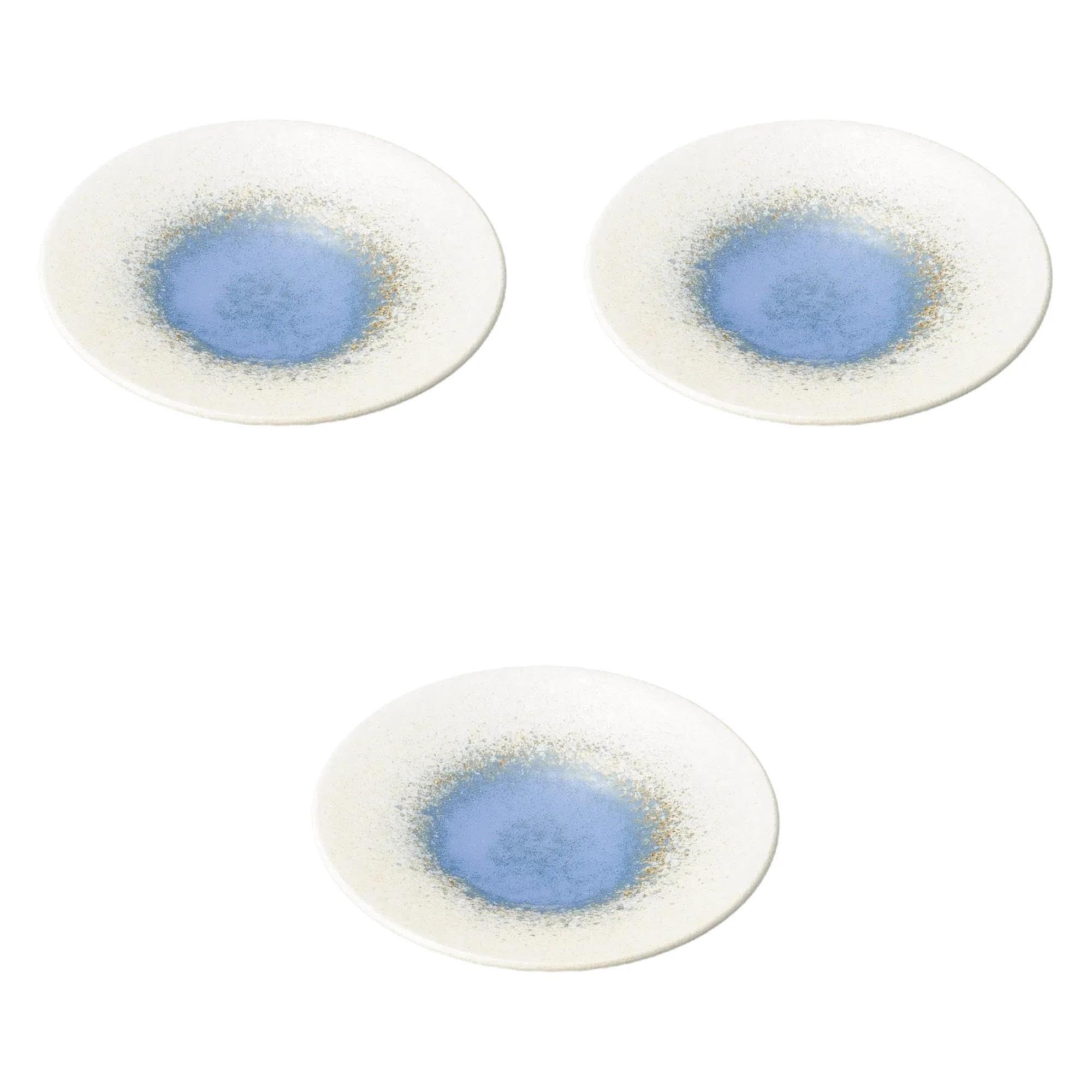 

Набор из 3 синих акварельных тарелок с двойным кольцом 20 см x Набор круглых тарелок Setomonohonpo [19,5 3 см] (Средняя)