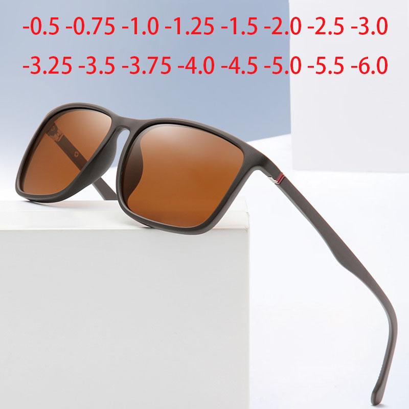 Square Sunglasses Men Thin Leg Anti Glare Minus Tea Lens Prescription Sunglasses Diopter 0 -0.5 -0.75 -1.0 To -6.0