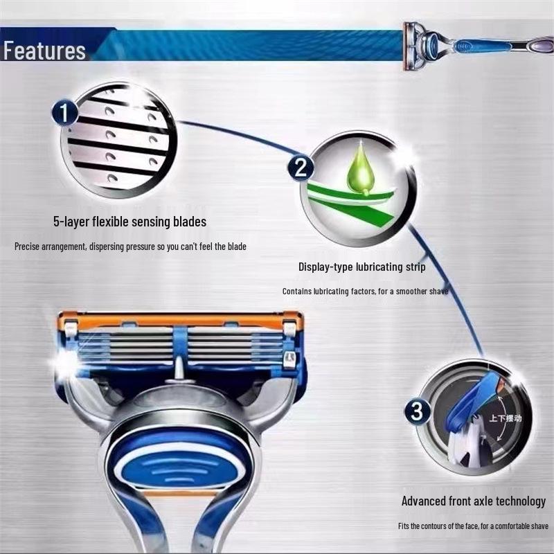 Traditional German Five-Blade Razor for Men - Manual Shaver, Old-Fashioned Beard Razor