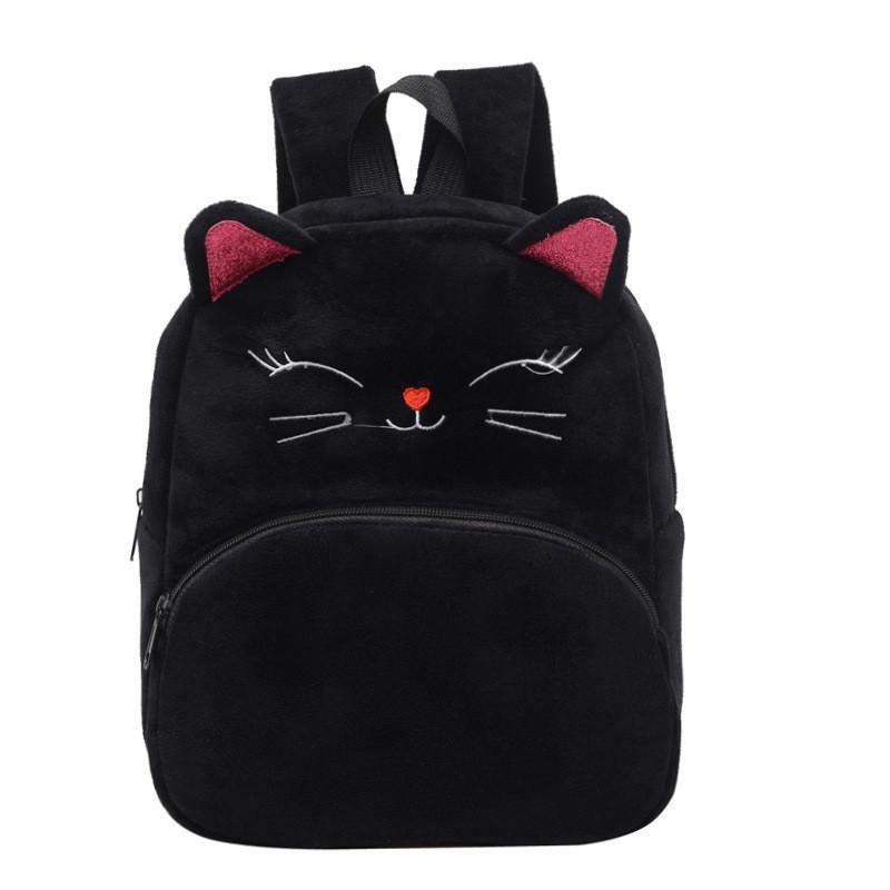Kids Cartoon Plush Cat Backpack With Breathable Straps For Kindergarten School