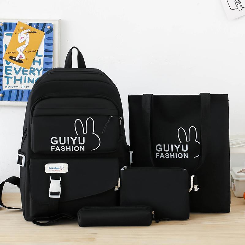 Rucksack-Set mit großem Fassungsvermögen, Schultasche, einfarbig, vierteiliger Rucksack für Damen