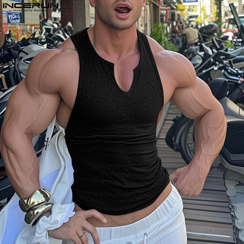 INCERUN Men Summer V Neck Sleeveless CasualThin Gym Sport Tank Tops