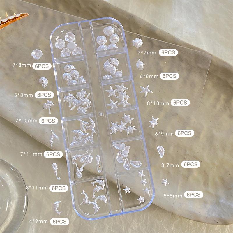 12 Grids/Box For Dreamy Oceanic Manicure Look 3D Nail Art Charms Aurora Shells Starfish Mermaid Tail Accessory