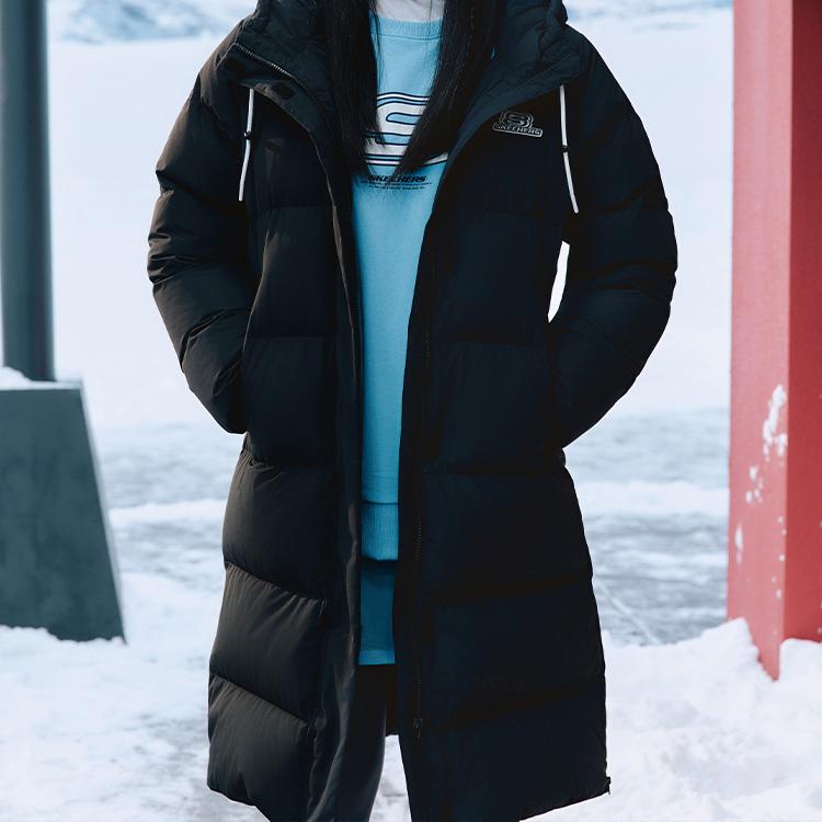 Skechers Colorful Casual Series FW23 Solid Color Casual Hooded Down Jacket Women jackets Charcoal L423W131-0018