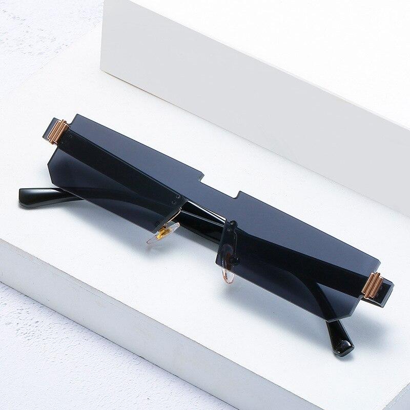 SO&EI Mote Kantløse One Piece Rectangle Solbriller Dame Retro Gradient Shades UV400 Menn Trending Firkantede Rosa solbriller