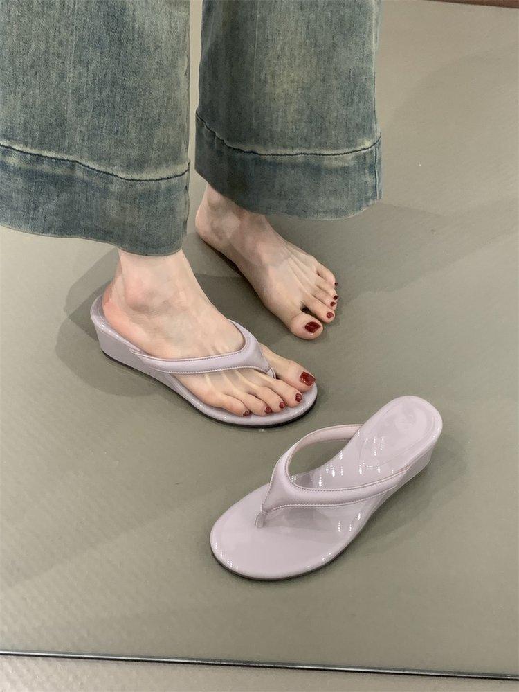 Temperament Slope Heel Pinch Foot Flip-flop Shoes Women's Shoes Wear 2025 Summer with Skirt Leopard Print Sandals High Heel Sandals