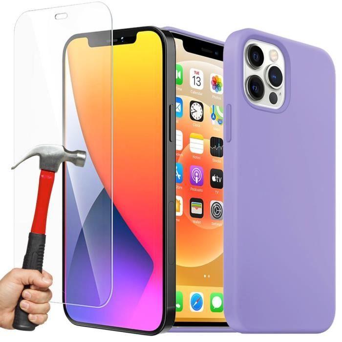 Coque Silicone Slim Pour iPhone 13 Pro Max (6,7") Violet et 2 Verres Trempés Vitre Protection d'écran E.F.Connection