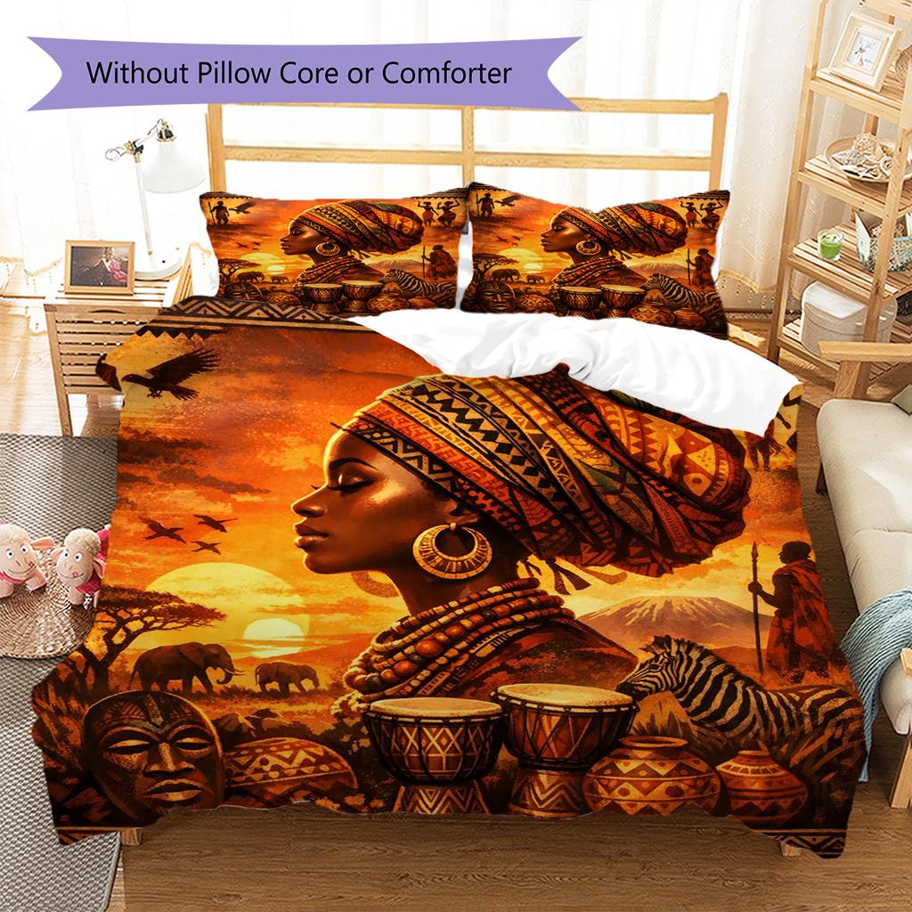 Africa Art Pattern Bedding Set Quilt Cover Pillowcase Home Decor Gift (1 * duvet cover + 2 * pillowcase, without core)