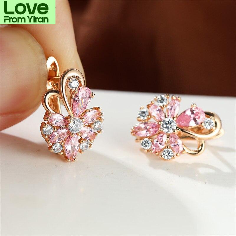 Weibliche Niedlichen Schmetterling Blume Ohrringe Rose Gold Farbe Hochzeit Ohrringe Regenbogen Kristall Multicolor Zirkon Hoop Ohrringe Für Frauen