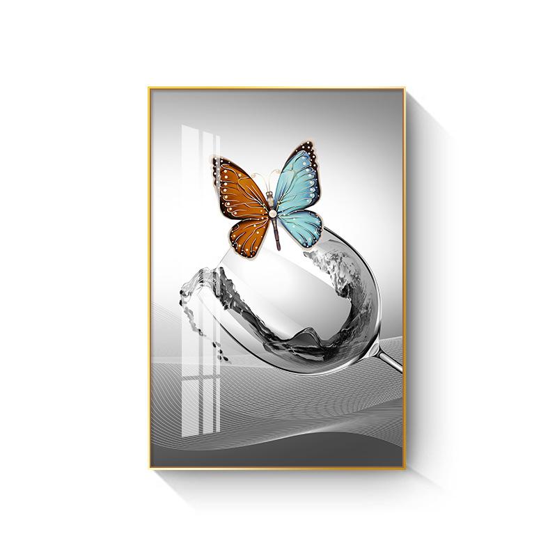 New Chinese Style Wine Glass Canvas Painting Light Luxury Feathers Posters and Prints for Kitchen Dinning Wall Decoration Quadro