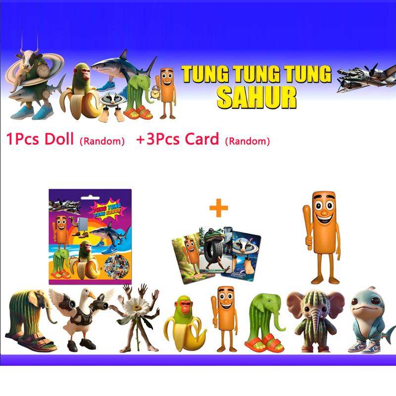 1Pc Italian Brainrot Blind Bag Toys Mystery Box tung tung tung Sahur 1Pc doll &3Pcs Card Sets Funny Model Kids Blind Pouch Gifts