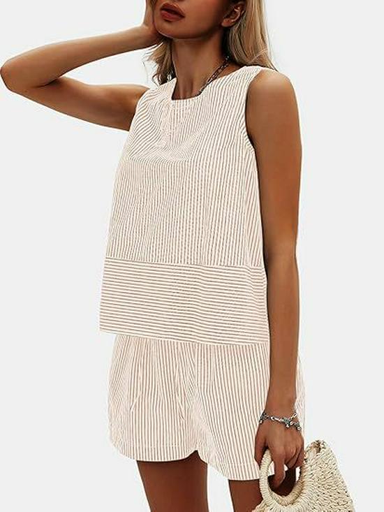 Sommer 2025 Ärmelloser Taillenanzug mit vertikalen Streifen