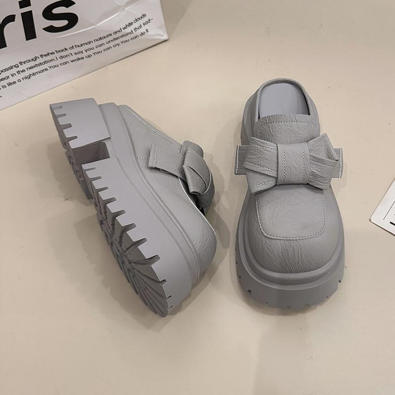 

Баотоу полушлепанцы на танкетке для женщин, для улицы, весна-лето 2025, новые, с бантом, на небольшой толстой подошве, сандалии-однопедальки 40 серый