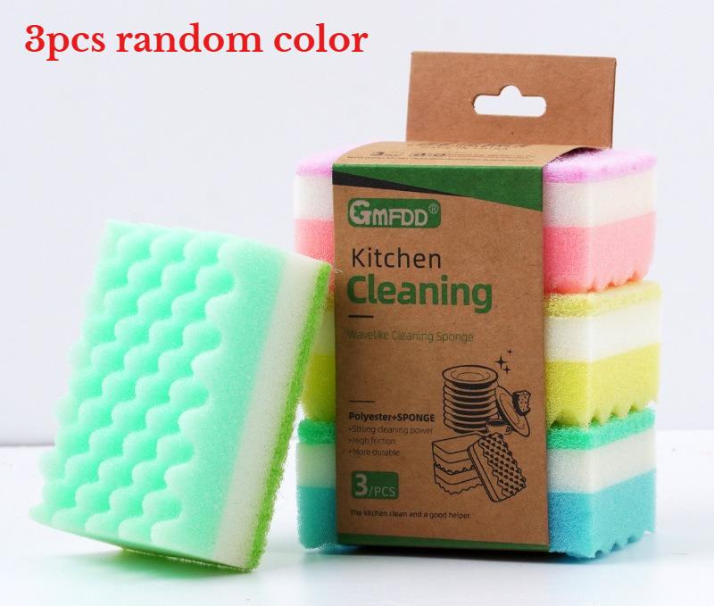 Wave Washing Dishes Sponge Kitchen Brush Pot Artifact Thickened Sponge Scouring Pad Brush Bowl Housework Cleaning Sponge Block