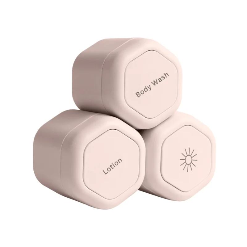 

3 Pcs Travel Containers Haircare Set Magnetic Travel Capsules For Shampoo, Conditioner, Hair Styling Product Travel Tools рожевий