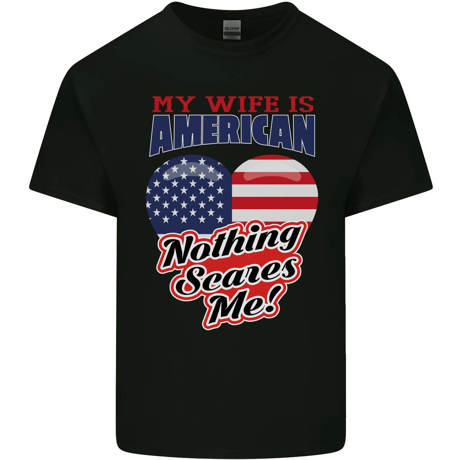My Wife is American Nothing Scares Me USA Kids T-Shirt Childrens S
