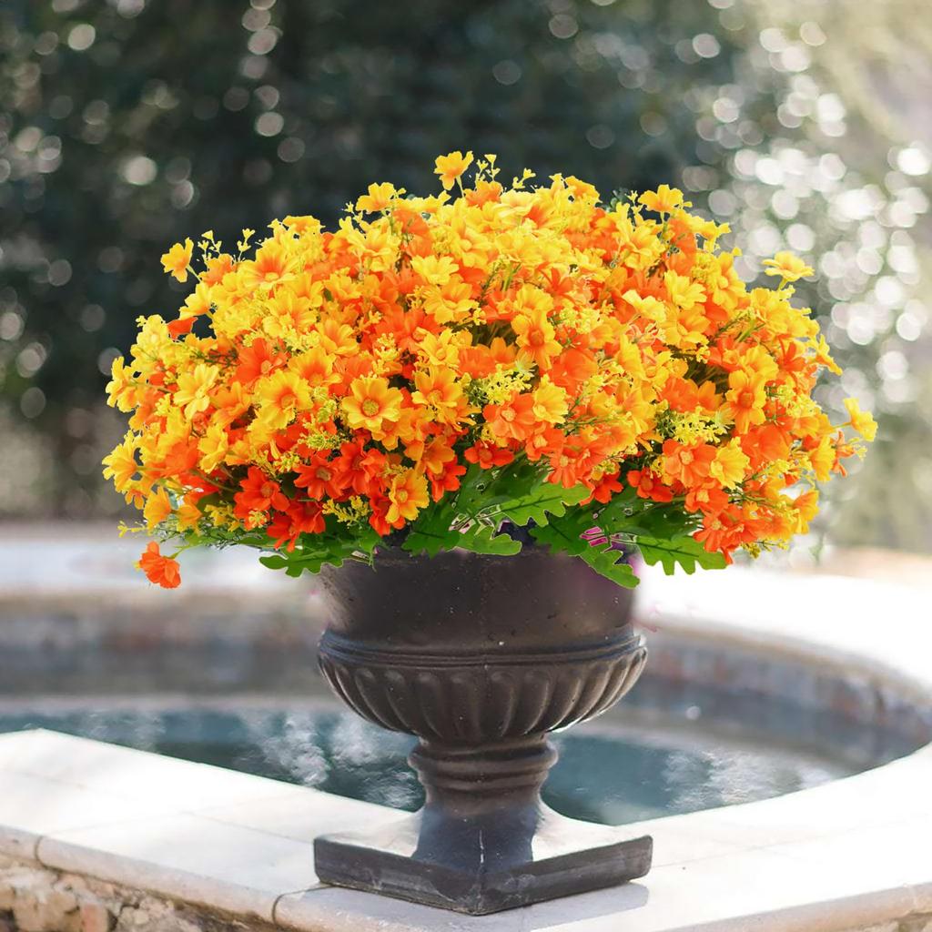Artificial Fake Flowers, 1 Bundles Daisy Mums Flowers Outdoor UV Resistant No Fade Greenery Shrubs Plants Indoor Outside
