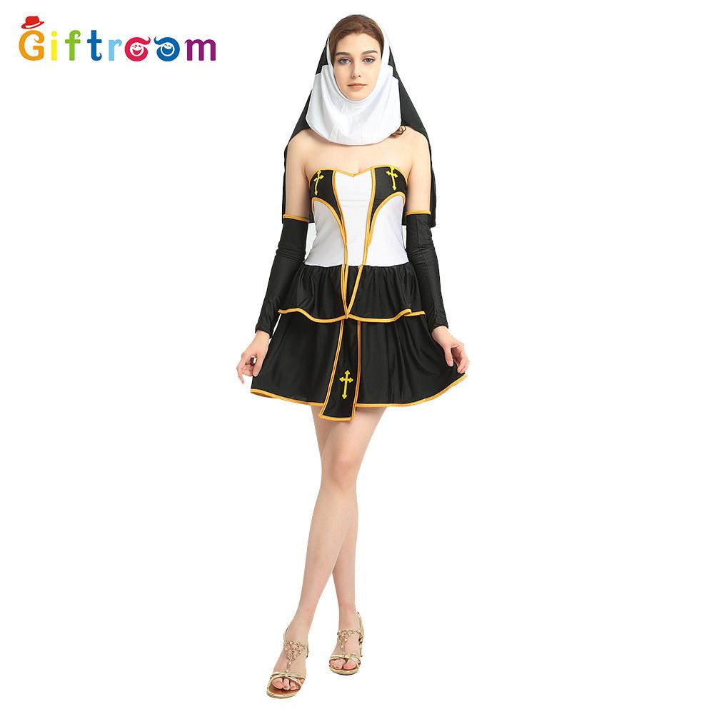 Womens Gorgeous Golden Nun Cosplay Costume Short Skirt Made Of Polyester For Themed Parties