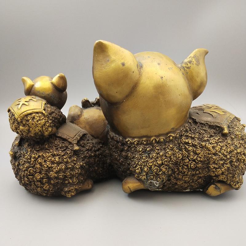 Antique Collection Family Of Three Happiness Ornament Brass Zodiac Pig