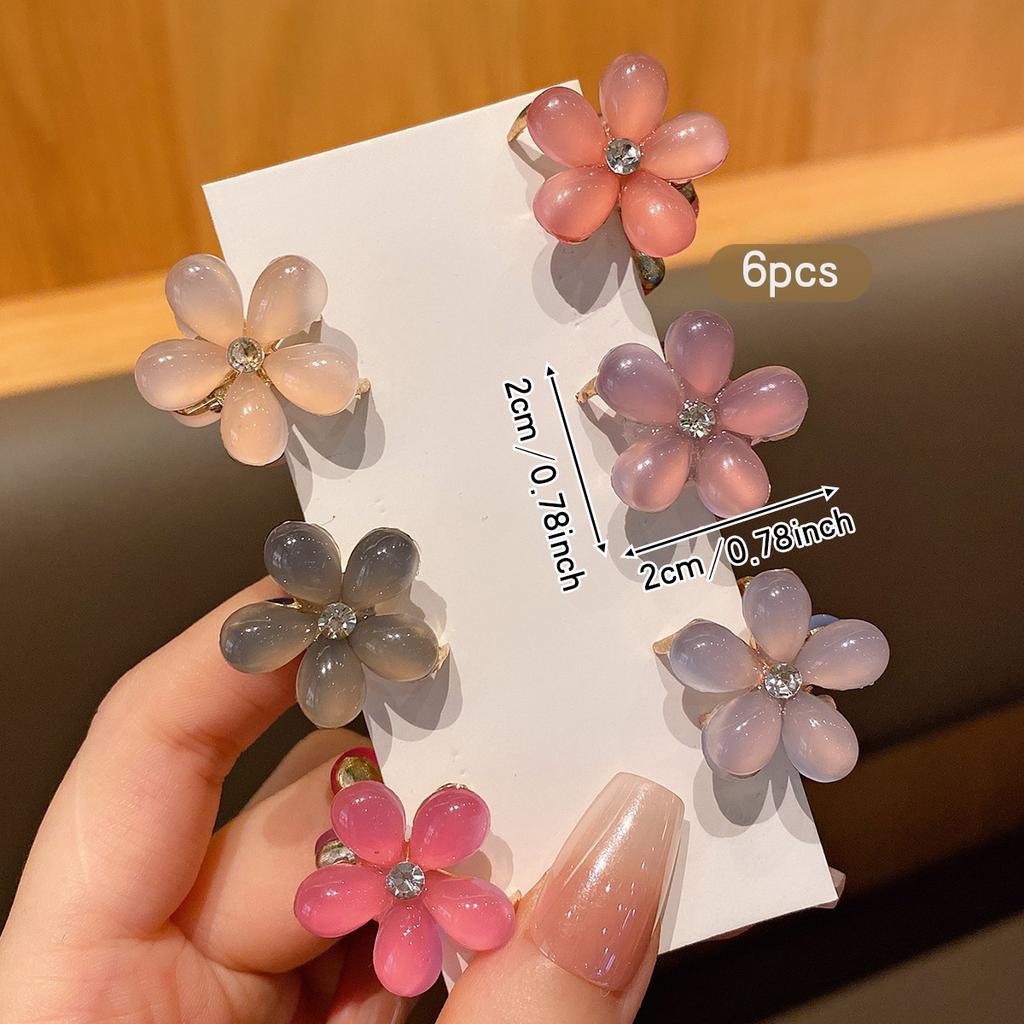 6 Färgglada Små Blomma Hårklämmor Söt Koreansk Stil Mode Hårspännen Lämpliga för Daglig Användning Håraccessoarer