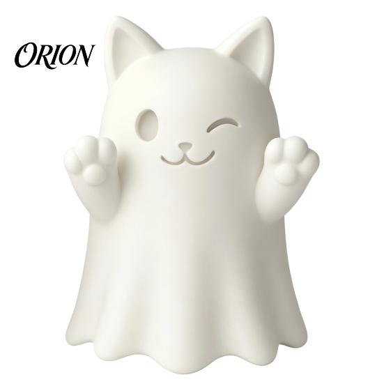 Collectible Art Figures 3D Printed Cute Ghost Cat Figurine, Wink Smile Surprise Spooky Halloween Decor, Unpainted Decorations Blank White DIY