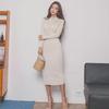Korean Slim Fit Knit Dress - Women's Round Neck Belted Midi Skirt (Autumn/Winter 2021)