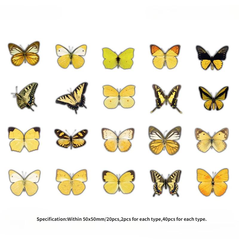 

40 шт./упак. Наклейки серии «Бабочки» из искусственного ПЭТ-пластика, водонепроницаемые наклейки для декора, коллажа, ведения журнала, скрапбукинга своими руками жёлтый