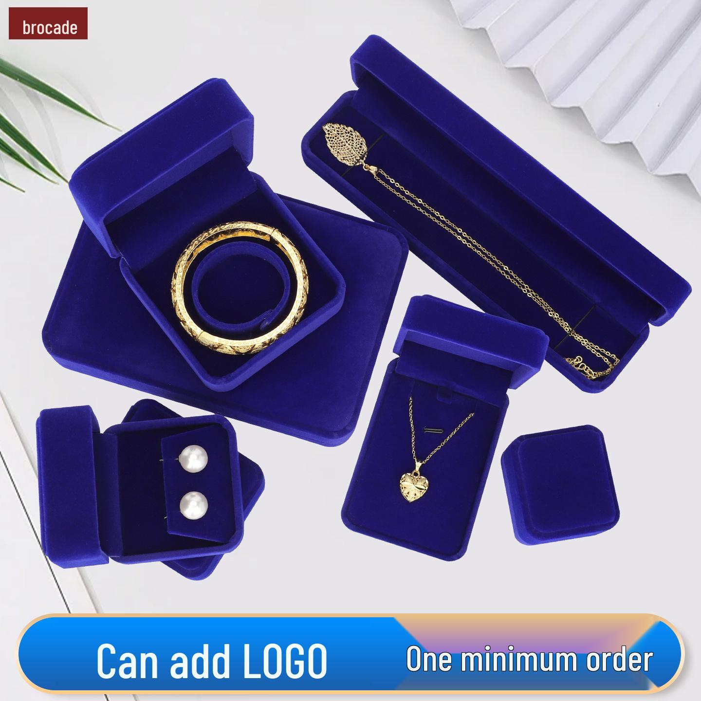Royal Blue Velour Jewelry Storage Box for Ring, Bracelet, Earring, Necklace, and Pendant. Ring Box with Rounded Corners; 1
