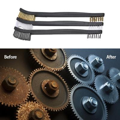 3 Pcs Mini Wire Brush Set Steel Brass Nylon Cleaning Polishing Detail Metal Rust Brush