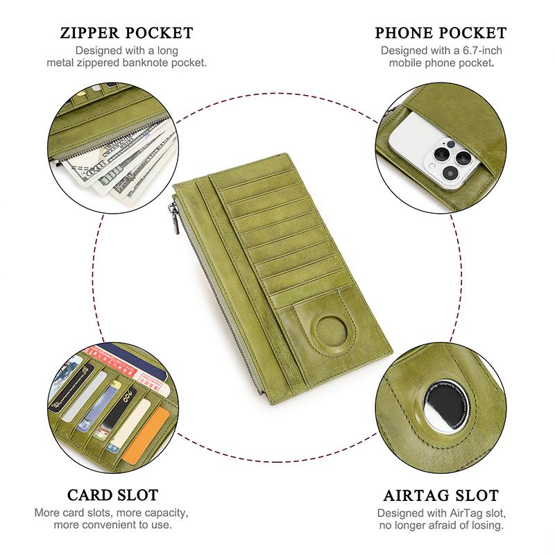 Buy Genuine Leather Women Airtag Card Holder Wallet for 6.7 Inch Phone