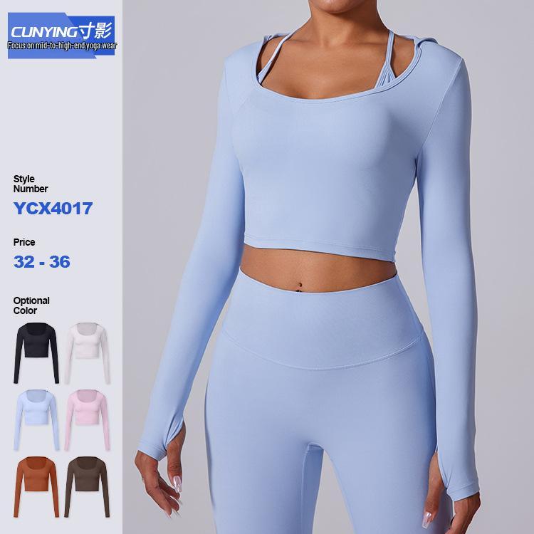 

Autumn Long-Sleeve Nude Sports Top with Tie-Up Cap Medium