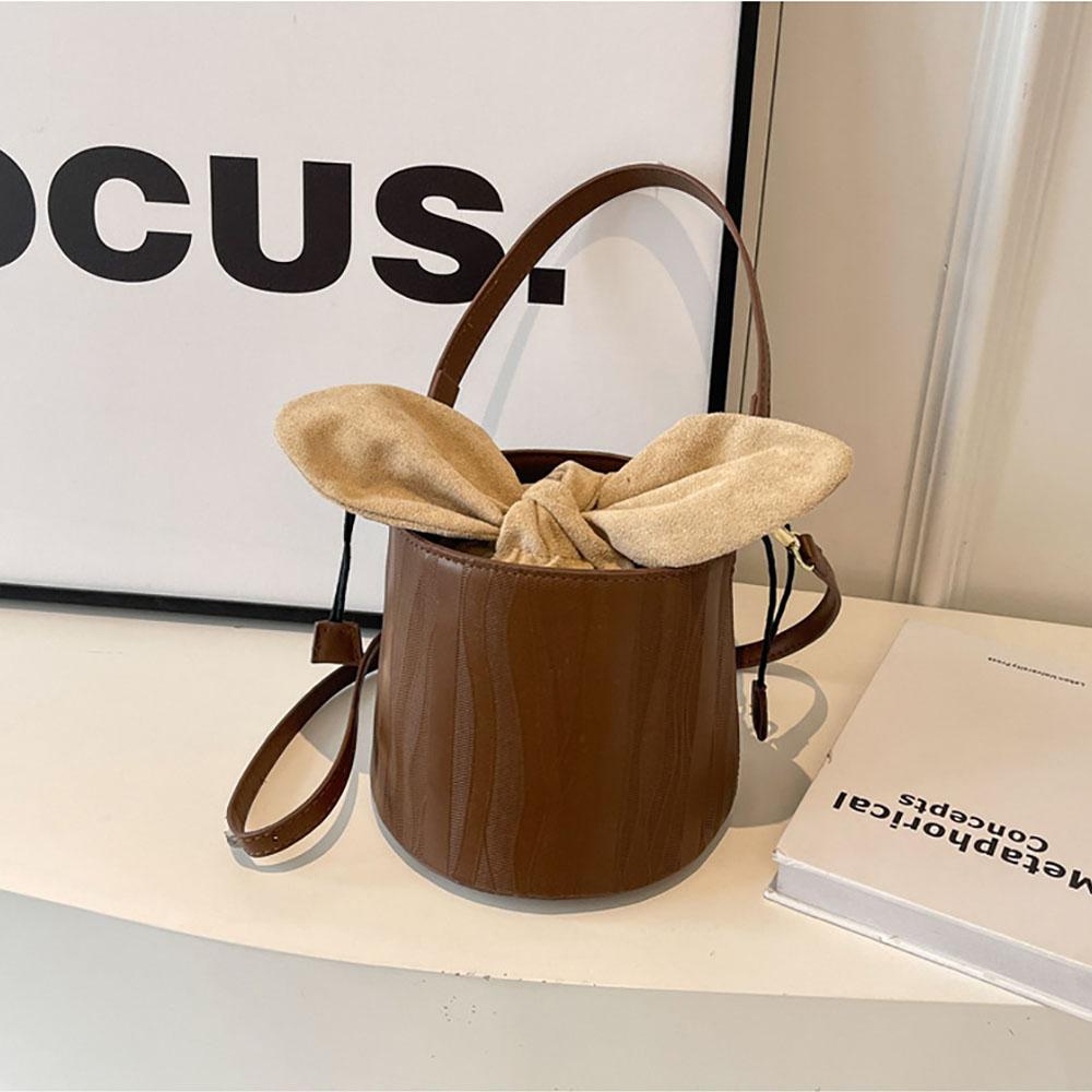 Temperament Bucket Handbags Women  New Popular Bow Drawstring One Shoulder Crossbody Bags Elegant Female Party Makeup bag