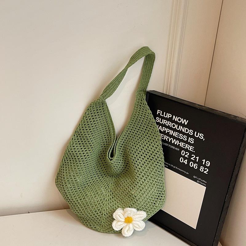 Summer Seaside Vacation Beach Woven Shoulder Bag Women's 2025 New Large-capacity Flower Cotton Thread Hollow Tote Bag