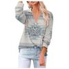 Ladies Casual Ethnic Print Fashion Large Size  V-neck Zipper Long-sleeved Blouse