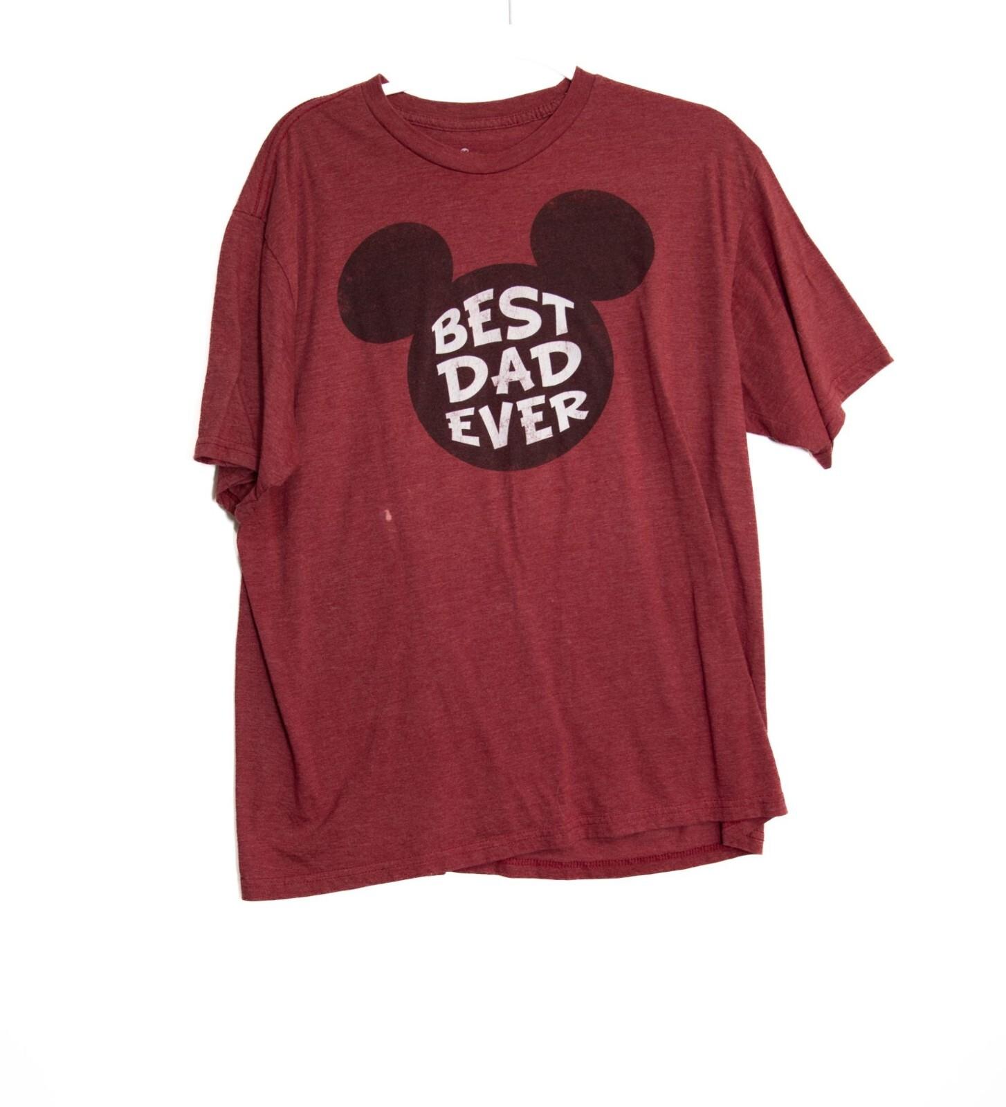 Best Dad Ever Red T-Shirt With Mickey Ears Graphic Short Sleeve Crew Neck XL XXL