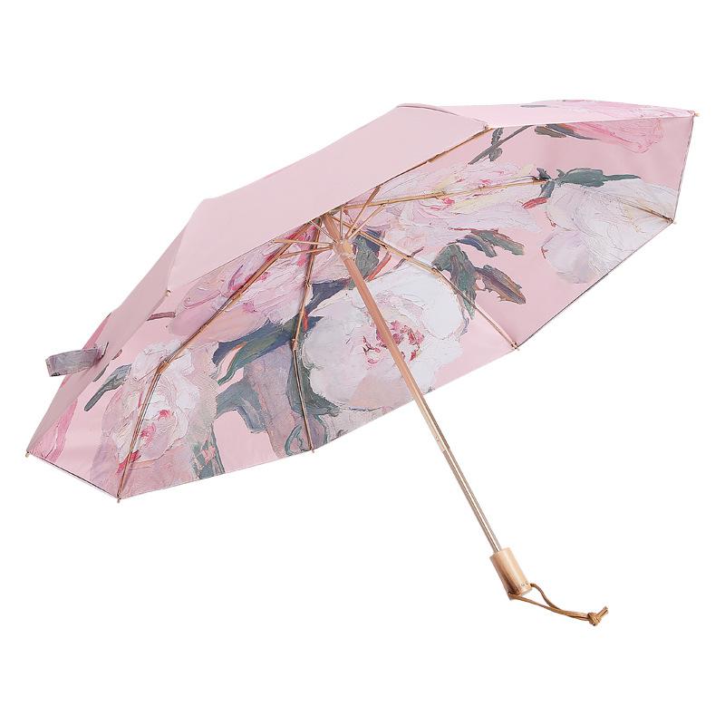 Tri-fold 8-bone double-layer peony vinyl sunscreen umbrella, female umbrella, dual-purpose sun umbrella, sunshade umbrella