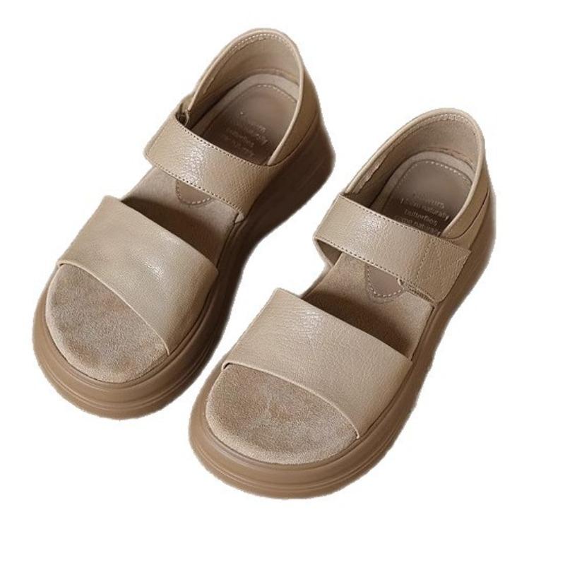 Super soft bottom first layer cowhide sandals women's summer wear new Velcro casual beach women's shoes