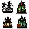 Haunted House Decoration Witch Wooden Table Centerpiece Spooky Castle Black Cat Standing Matte Halloween Tabletop Ornament for Party Desk
