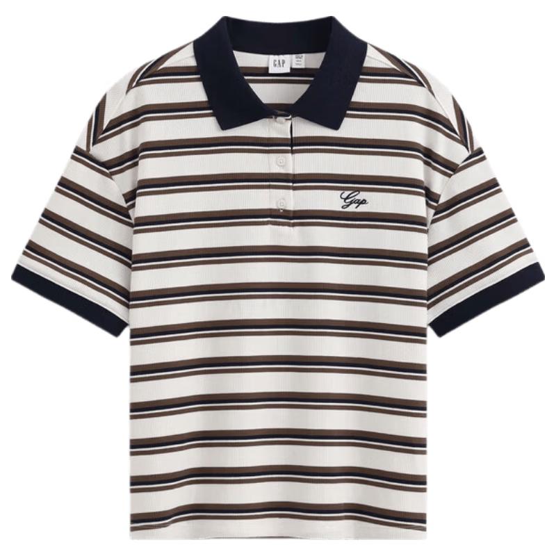 GAP Women s Logo Embroidered Striped Short Sleeve Polo Shirt L